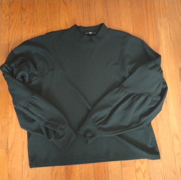 Zara Black Mock turtleneck Oversized Crop Top S - Picture 2 of 13